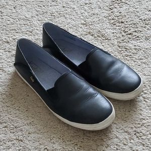 Women's Keds Black Leather Slip - Ons Size 7.5